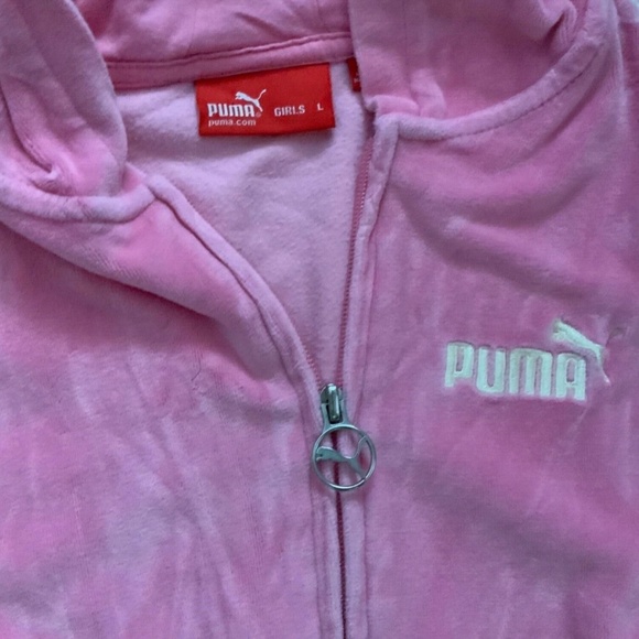 PUMA Velour Girl Pink Hoodie Size L Zip - Picture 2 of 3